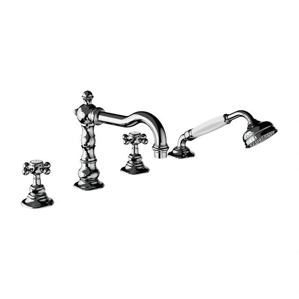 HORUS Julia 4-Hole Deck Tub Shower Set With Cross Handle; Polished Nickel