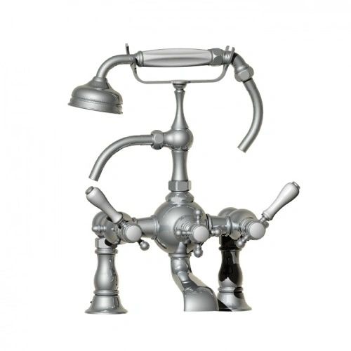 HORUS Julia Deck Mounted Exposed Tub Filler With Cross Handle & Handshower; Polished Nickel