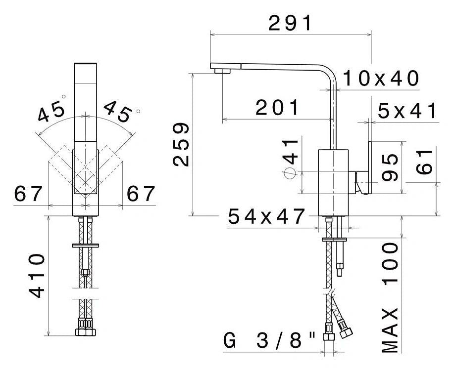 Newform D-RECT Square Kitchen Faucet; Brushed Nickel