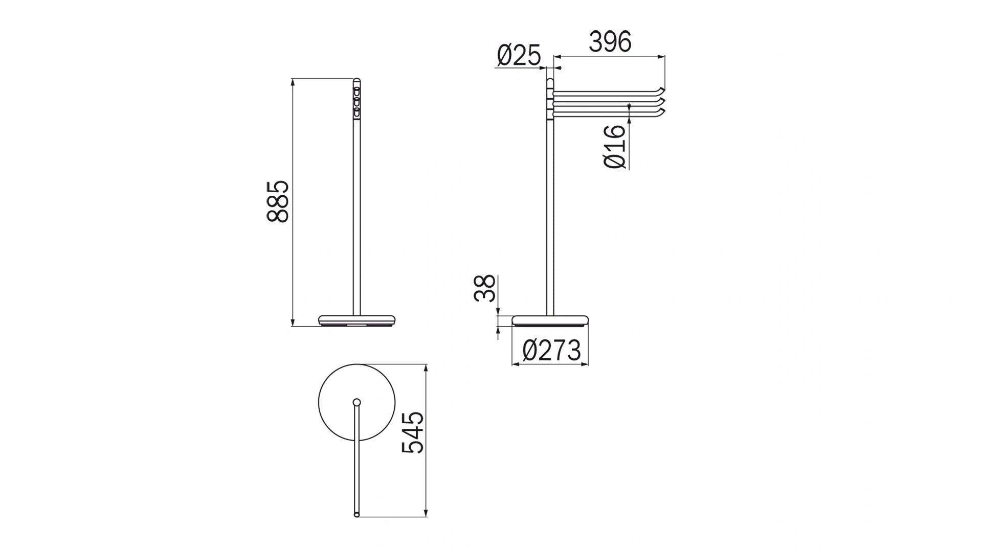 Inda Stand with 3 Towel Holders; Chrome