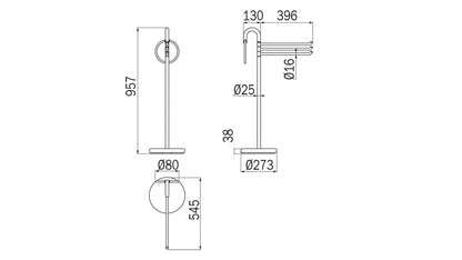 Inda Stand with 4 Towel Holders; Chrome