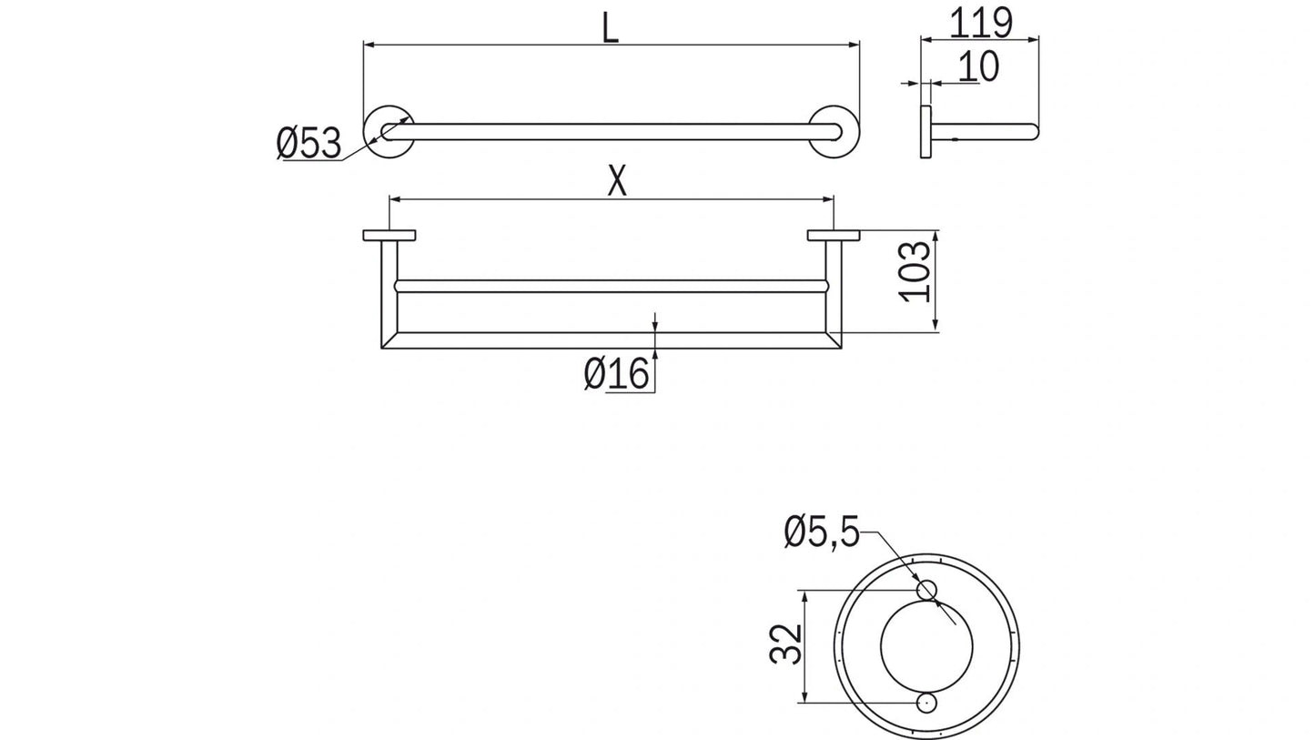 Inda GEALUNA Double Towel Bar, 18 inch; Chrome