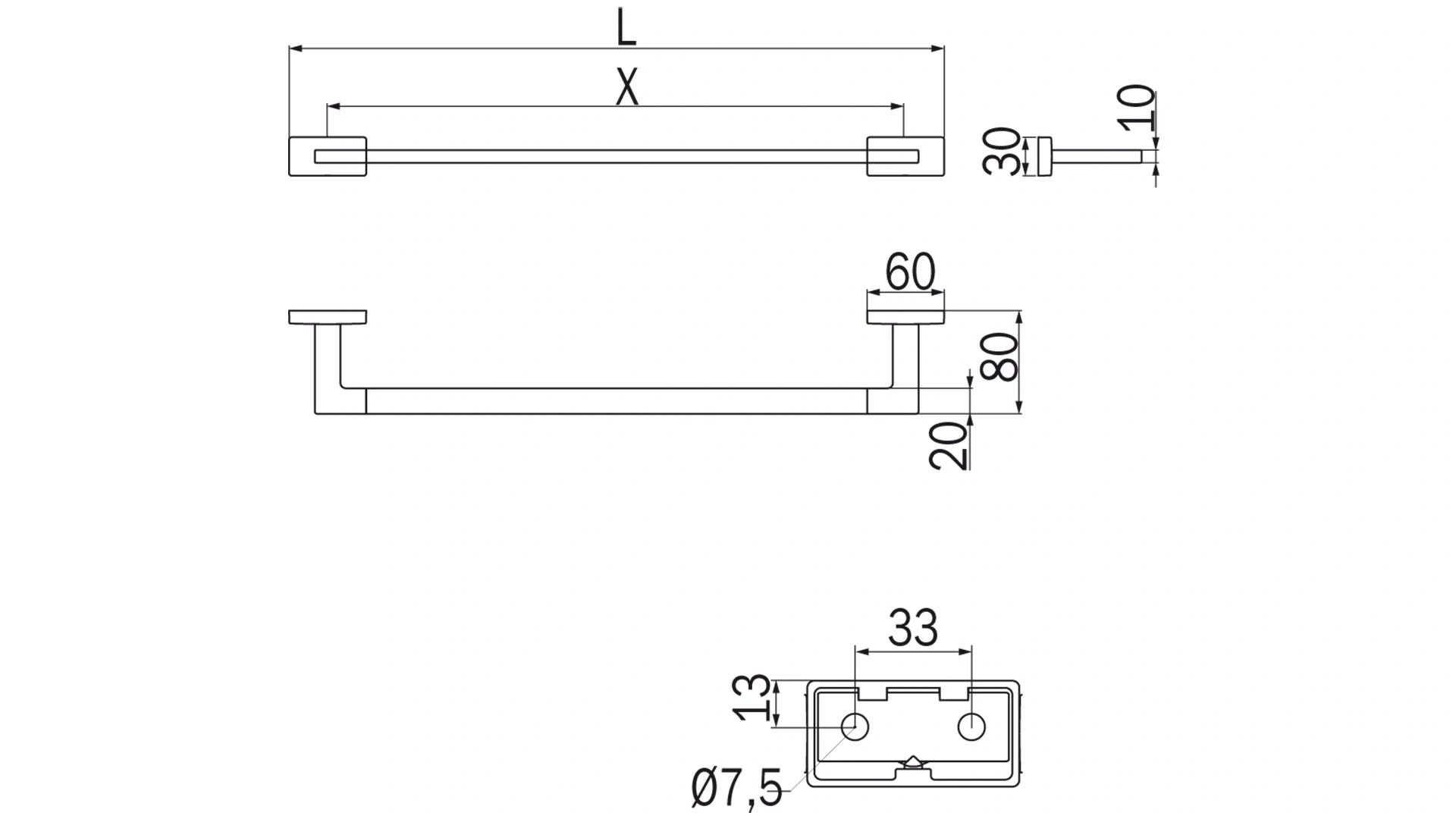 Inda LEA Towel Bar, 60cm; Chrome