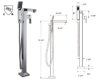 Cavalli Square Freestanding Tub Filler; Brushed Nickel