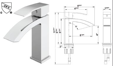 Cavalli CASCADE Faucet Square Single Hole Lav; Matte Black