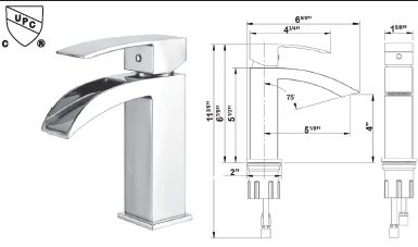 Cavalli Square Open Spout Square Faucet Lav; Polished Chrome